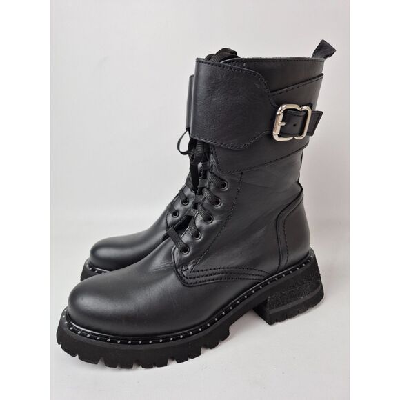 La Canadienne Women's Black Cody Lace Up Buckled Combat Booties Size 6.5 - Picture 2 of 7